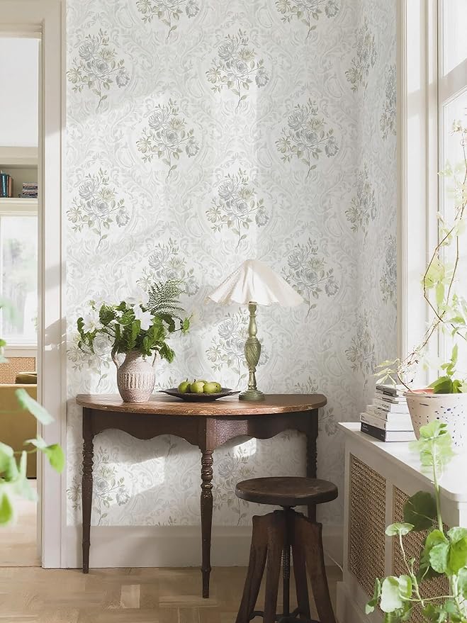 Ismoon Vintage Peel and Stick Wallpaper Floral Contact Paper Boho White and