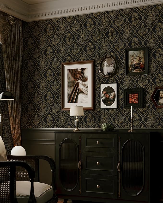 Toduso Peel and Stick Wallpaper Vintage Wall Paper Boho Contact Paper Black and