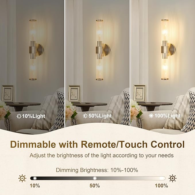 Morauroral Sand Nickel Battery Operated Wall Sconces Set of Two, Rechargeable