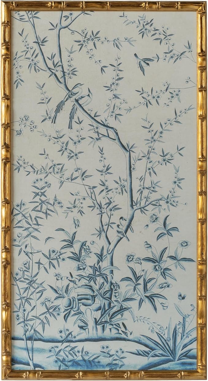 HongFengtang Chinese Rice Paper Print China Flower And Bird Bamboo Frame 19.5 X