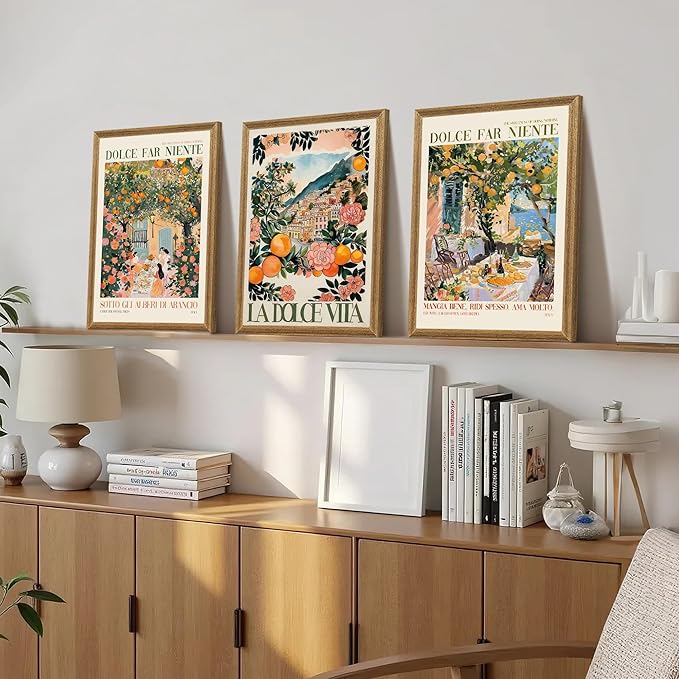 SYWENNOI 3 Pieces Wood Framed Italy Scenes Canvas Wall Art, Tuscan Wall Decor