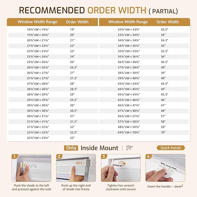 Grandekor No Drill Cordless Cellular Shades, Honeycomb Blinds