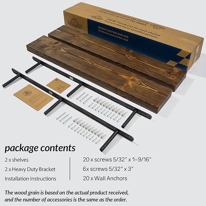 Floating Shelves 48 inch Long 8 "deep Set of 2, Heavy Duty Wood Wall Mounted