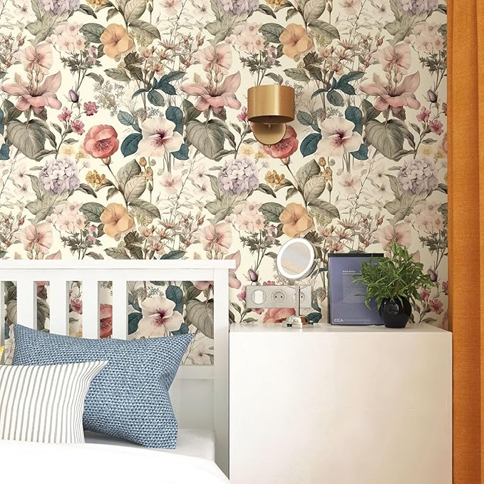 Jeweluck Floral Wallpaper Peel and Stick Vintage Floral Contact Paper Peel and