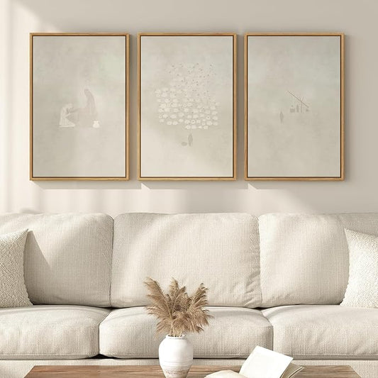 Framed Christian Wall Art Set of 3, Neutral Beige Psalm Scripture Canvas Prints