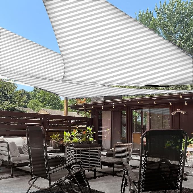 LOVE STORY 10' x 10' x 14' Right Triangle Grey-White Sun Shade Sail Canopy UV Block Cover for Outdoor Patio Garden Backyard