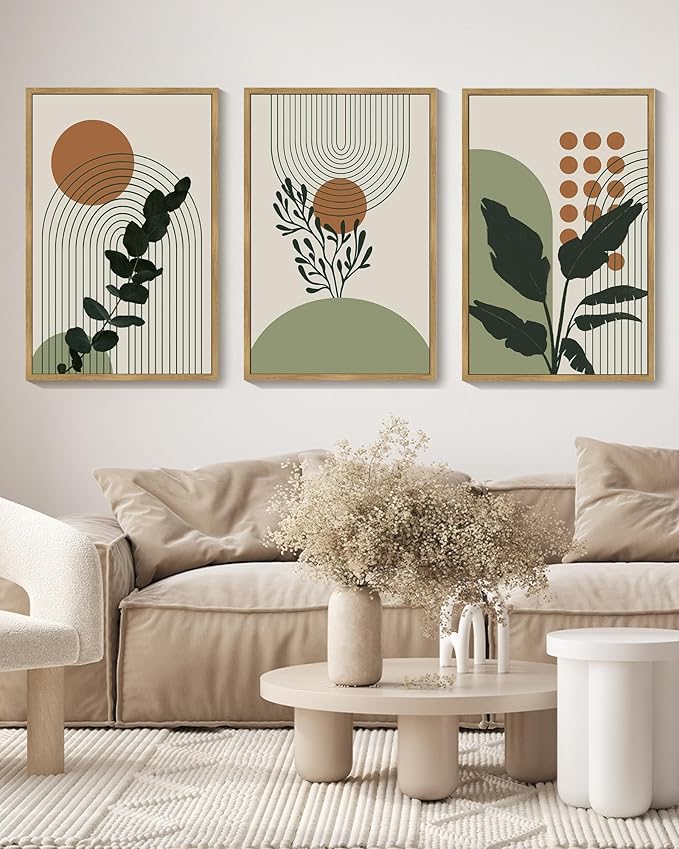 PHOPAGO Boho Plant Wall Art Green Botanical Bohemain Framed Wall Printing
