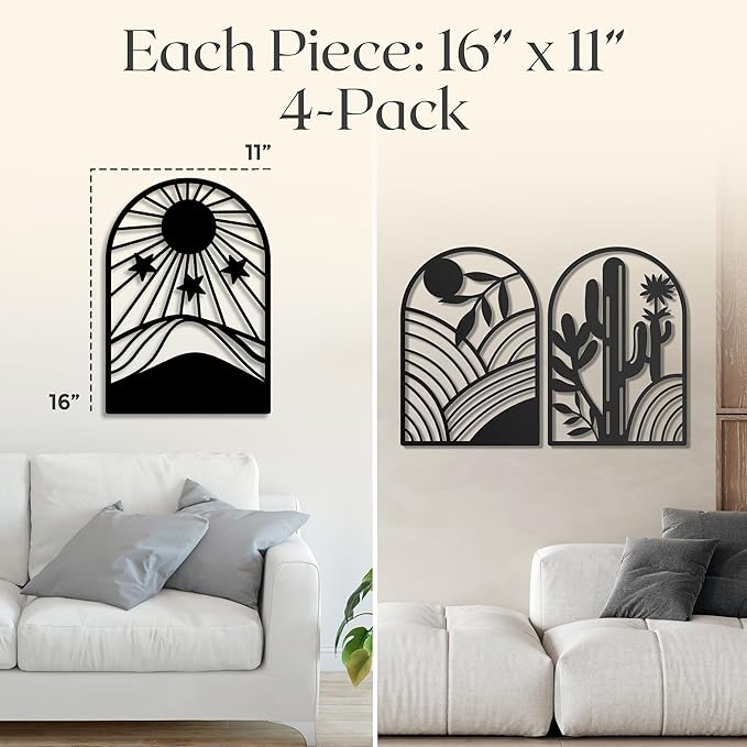 GALLERY GRACE Metal Wall Art Decor – 11" x 16", Office – Boho Minimalist Black