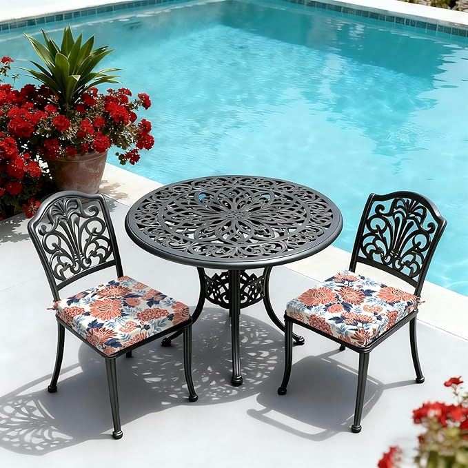 LVTXIII Outdoor Chair Cushions, Water Repellent Patio Furniture Cushions Outdoor Chair Pads with Ties for Dining Chairs and Garden Furniture, 22"x22"x3" Set of 2, Red Chrysanthemum