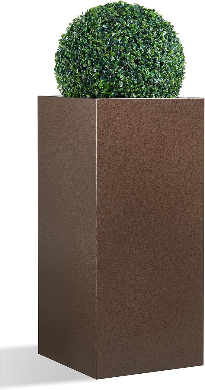 Metallic Heavy Tall Outdoor/Indoor Planter Box 14Lx14Wx30H Inches, Rectangular Tall Planter, Large Flowerpot, â25 Pounds, Espresso, No Assembly Required 1 Pack