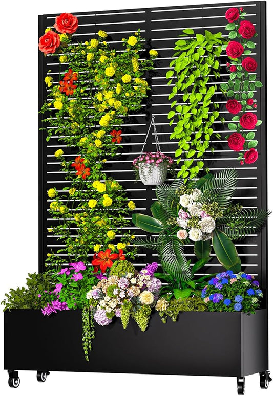MTART Metal Planter Box with Trellis, 72.1"x47.2"x16" Outdoor Galvanized Raised