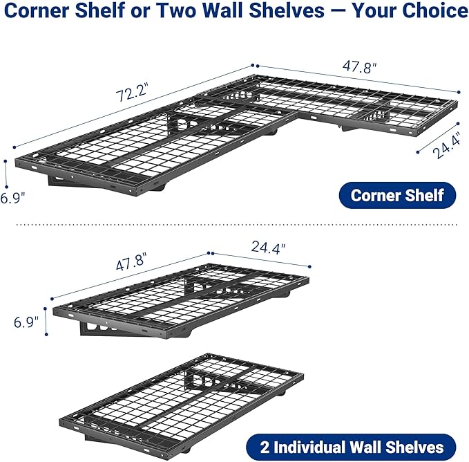 FLEXIMOUNTS 2 Pack 2x4ft Corner Wall Shelving Garage Storage Rack, 24x48 inch