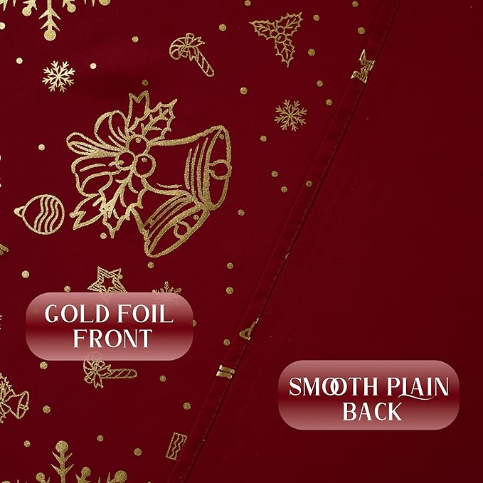NICETOWN 2 Panels Red Christmas Curtains W42 x L63 in, Rod Pocket Gold Stamping