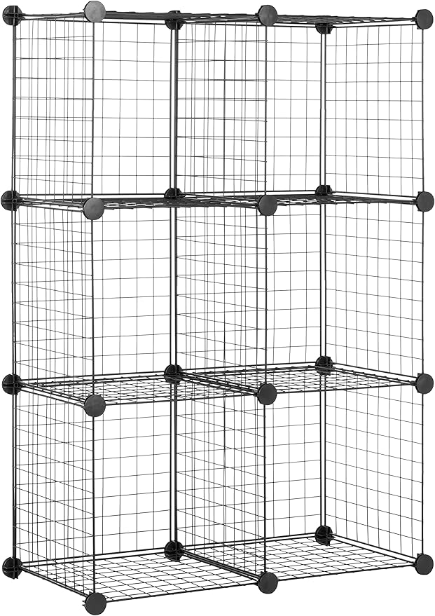 Amazon Basics 6 Cube Wire Grid Storage Organizer, Stackable Cubes, Cubby