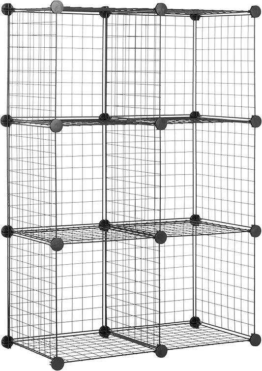Amazon Basics 6 Cube Wire Grid Storage Organizer, Stackable Cubes, Cubby