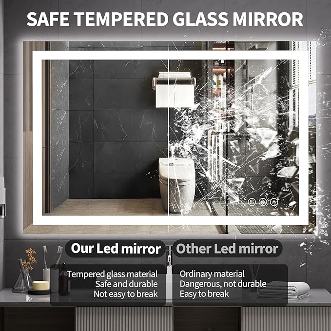 Koonmi 55"x36" LED Mirror for Bathroom, 90CRI Anti-Fog Vanity Mirror