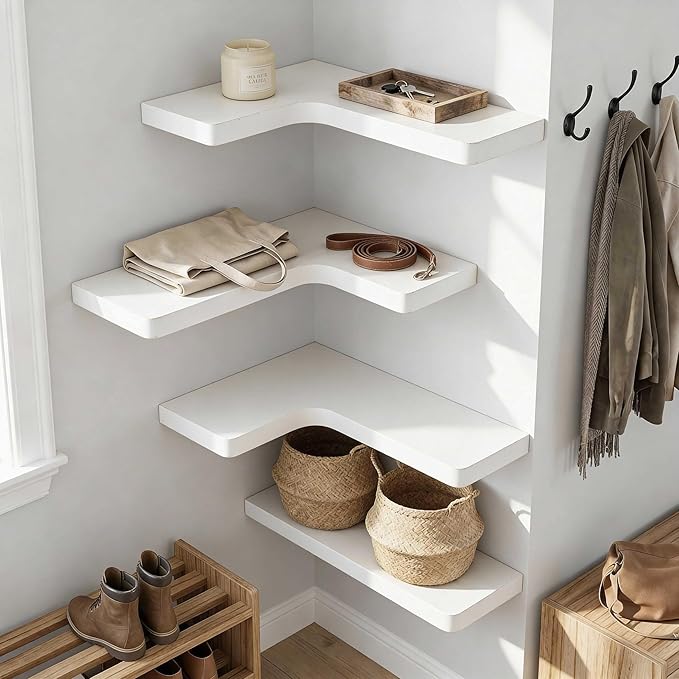 16 Inch Solid Wood Floating Corner Shelves 3 Pack