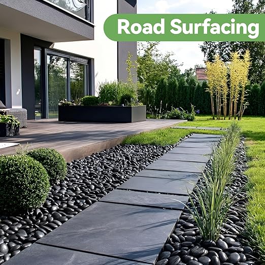 Pulovin 15 lbs Black Rocks for Planters, 1"-2" Decorative River Rocks for Plants, Flower Pots, Vase, Polished Garden Stones for Outdoor Landscaping, Walkways, Yard