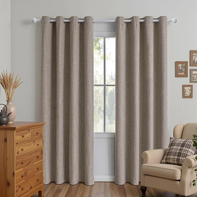 IGEMAEVE Linen Blackout Curtains 84 Inch Length 2 Panels Set, 100% Black Out