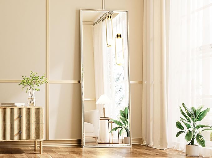 16''x 60'' Tall Brushed Nickel Mirror, Beveled Bathroom Mirror