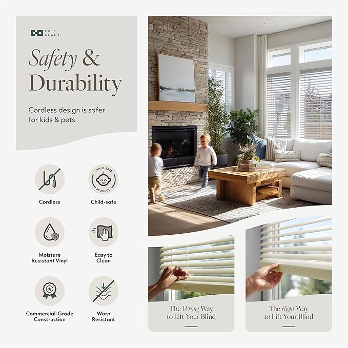 CHICOLOGY Cordless Mini Blinds, 1 Inch Vinyl Window Blinds, Room Darkening &