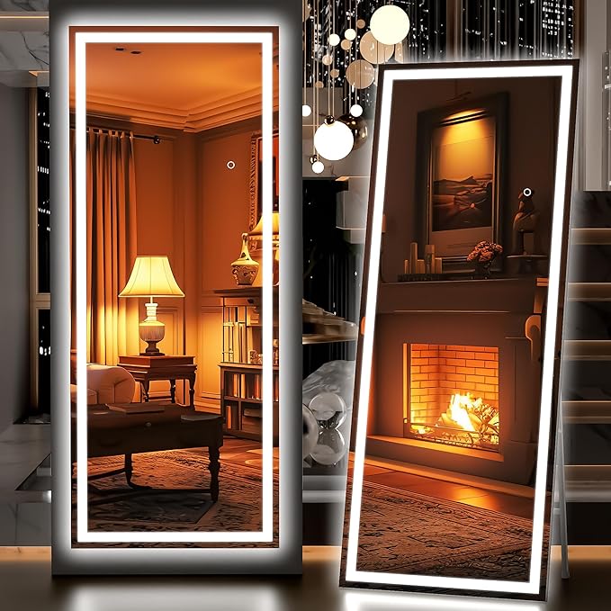 Hasipu Full Length Mirror with Lights, Full Body Dressing Hanging Mounted Mirror
