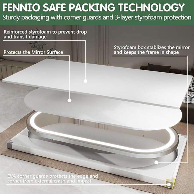 FENNIO Full Length Mirror with Lights, Wall Mounted Hanging Mirror with Lights