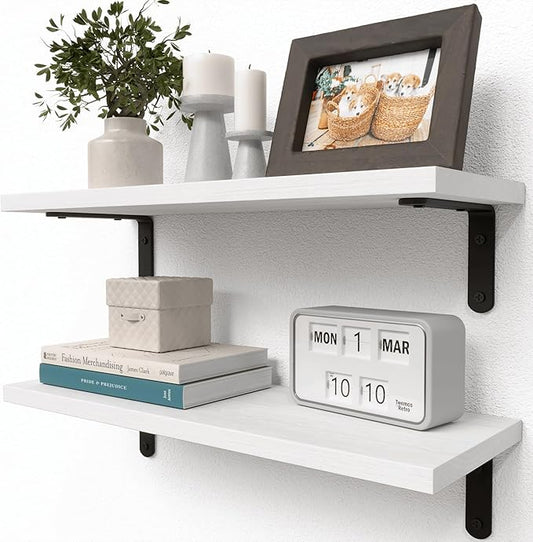 RICHER HOUSE Floating Wall Shelves, Rustic Wood Bathroom Shelves Set of 2