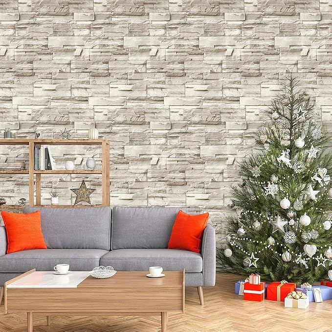 Jeweluck Stone Wallpaper Peel and Stick Brick Wallpaper 17.7”×393.7” Brick