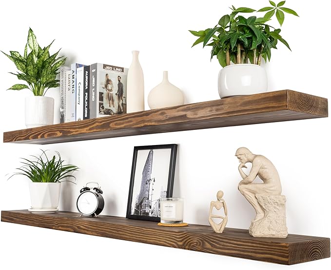 60 Inch Floating Shelves, 8-Inch Deep High-End Solid Wood Long Floating Shelves