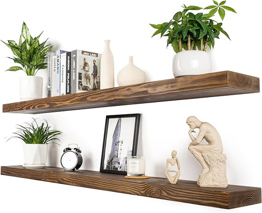 60 Inch Floating Shelves, 8-Inch Deep High-End Solid Wood Long Floating Shelves