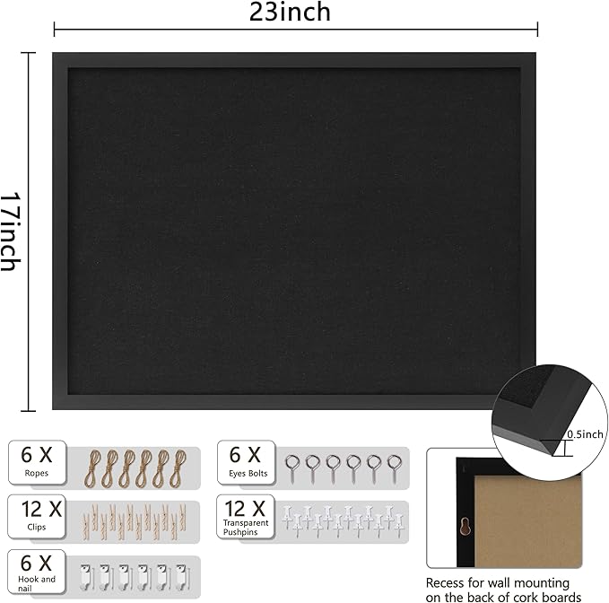 DAHAPYBOO Cork Board with Linen Black 2Pack, Bulletin Board 23"x17", Corkboards