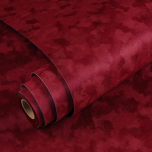 YENHOME 30"X118" Red Velvet Fabric Wallpaper Textured Vintage Velvet Peel and