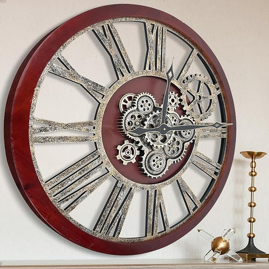The B-Style Large Real Moving Gears Wall Clock 30 Inch Rustic Retro Industrial