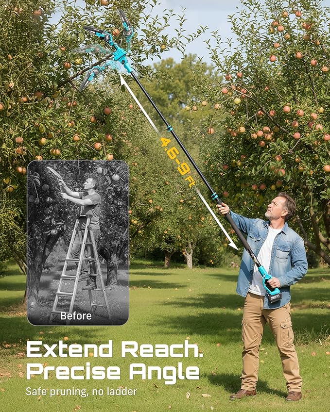 SEESII 2-in-1 Electric Pole Saws: Brushless Mini Chainsaw Cordless 6 Inch, 2 x 4000mAh Batteries, Pole Saw for Tree Trimming,Hand held Small Chain Saw with Extension Pole for Tree Limb Branch Cutter