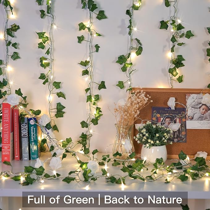 suddus Vine with Fairy Lights Plug in, 33ft 100 LED Ivy String Lights