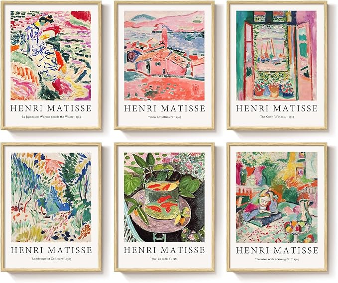 Framed Matisse Wall Art for Living Room, 6 Pieces Abstract Colorful Canvas