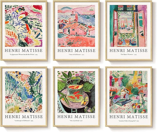 Framed Matisse Wall Art for Living Room, 6 Pieces Abstract Colorful Canvas
