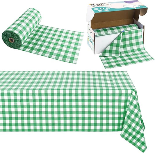 Kochorie 54 Inch x 300 Ft Light Green Checkered Plastic Table Cloth Roll