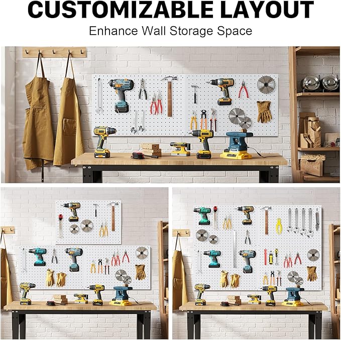 Peg Board, 3 Pack Metal Pegboard Panels White Pegboards Wall Organizer