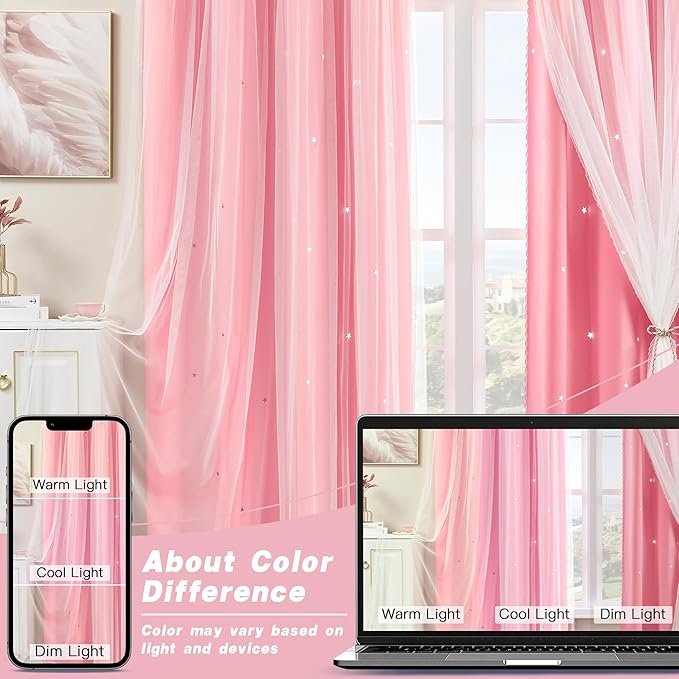 XiDi Pink Curtains for Bedroom Decor, Baby Pink Kids Blackout Curtains for