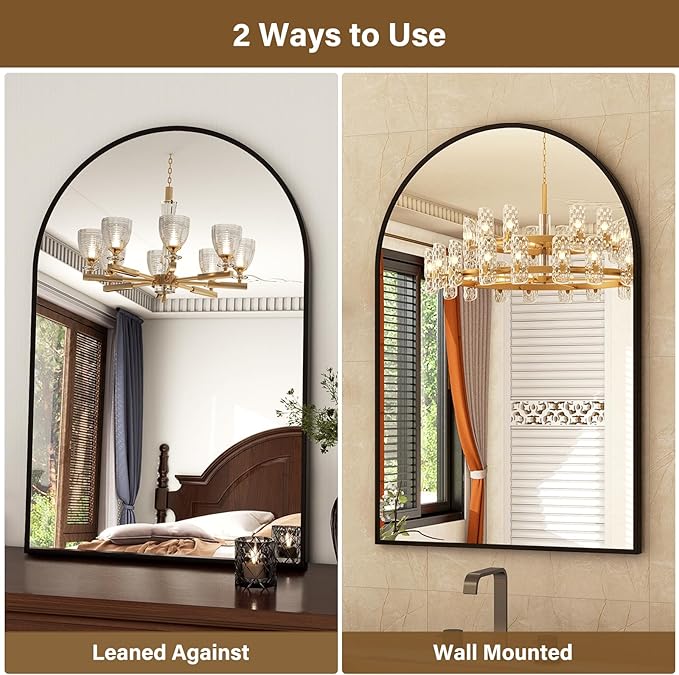XRAMFY 24"x36" Black Arched Bathroom Mirror