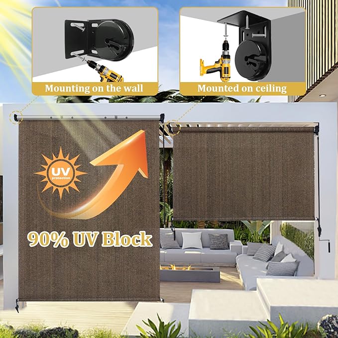 Shade&Beyond Custom Size Outdoor Roller Shades Cordless Patio Roll Up Blinds
