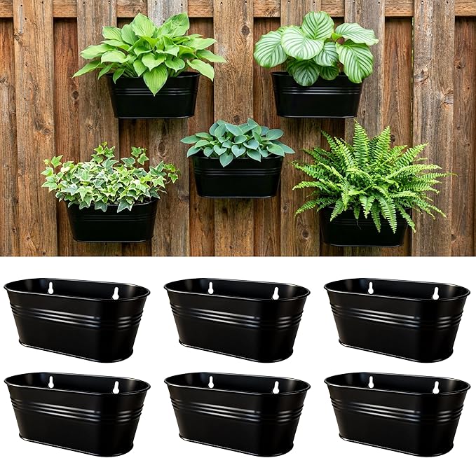 LaLaGreen Wall Planter Black Oval Metal Pot Hanging Decor Flower Railing Fence