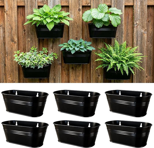 LaLaGreen Wall Planter Black Oval Metal Pot Hanging Decor Flower Railing Fence