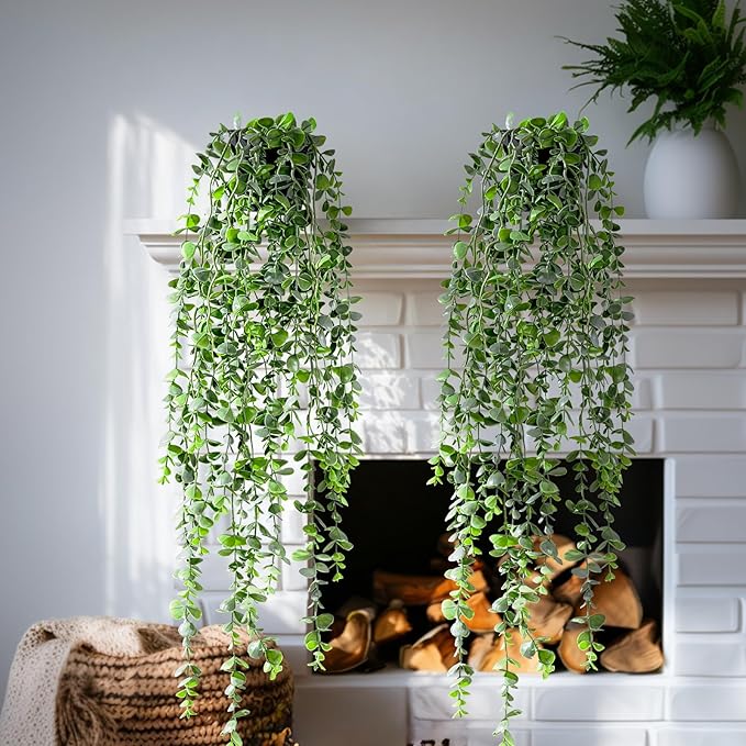 Artificial Hanging Plant 2 Pcs Faux Plant Ivy Vine Faux Eucalyptus Vines Fake