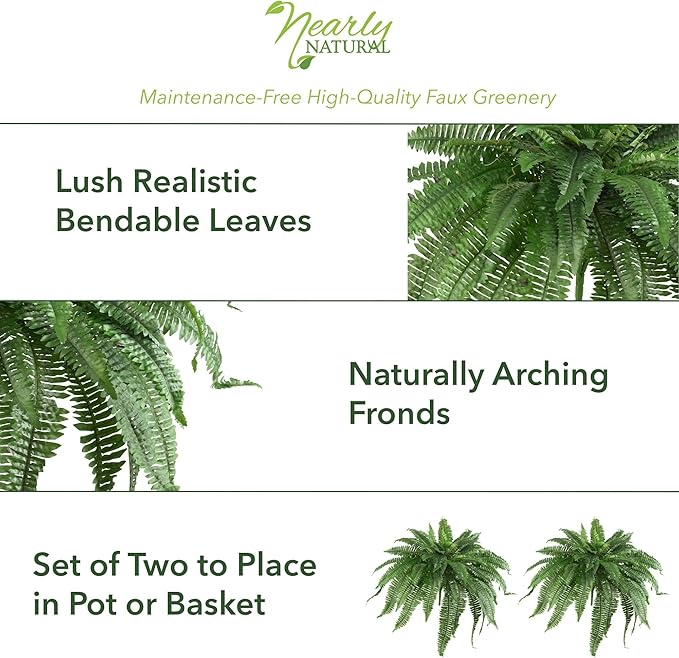 Nearly Natural 48in Artificial Boston Fern, Large Faux Greenery