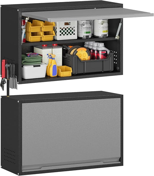 Metal Garage Wall Cabinet with Up-Flip Door, Float Tool Cabenit with Adjustable