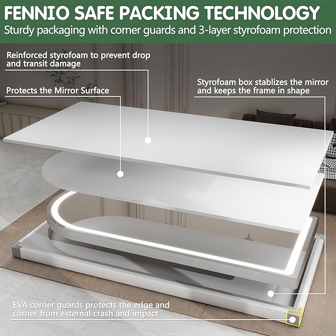 FENNIO Full Length Mirror with Lights, Free Standing Lighted Floor Mirror