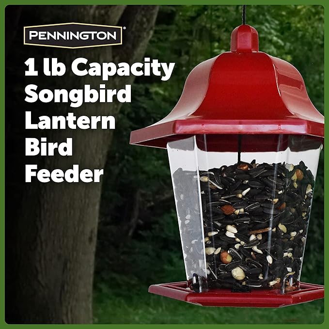 Pennington Songbird Lantern Bird Feeder, Red, 8 inches high 6 inches Wide at top, (100511311) (Pack of 2)